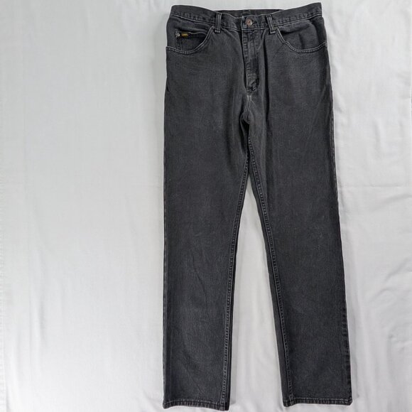 VTG Lee Black Washed Denim Straight Leg High Rise Logo Patch Jeans - Picture 1 of 7